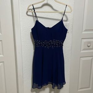 City Studio Navy Blue Juniors' Lace-Trim Fit & Flare dress in size 7